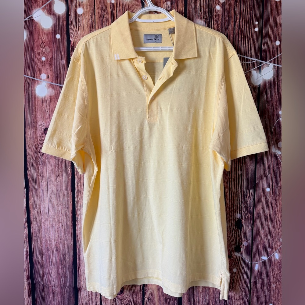 Ashworth Light Yellow EZ Tech Non Iron Cotton Polo Golf Shirt NWT